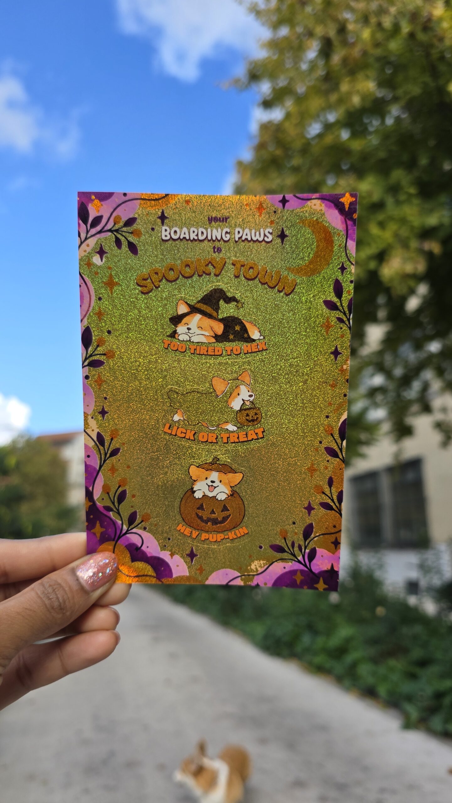 Spooky Town - Planche de 3 Stickers Corgi Halloween Holographiques