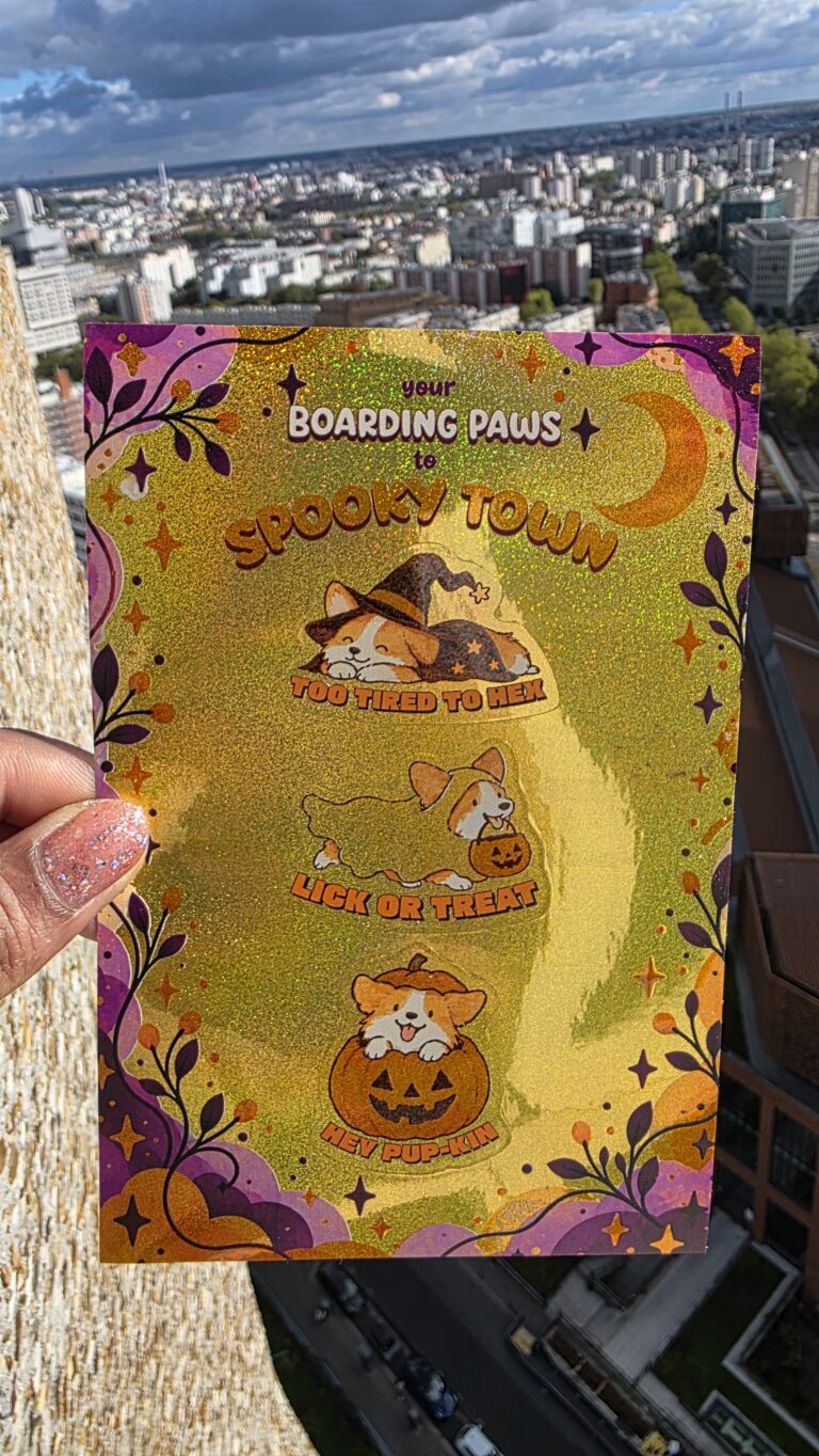 Spooky Town - Planche de 3 Stickers Corgi Halloween Holographiques